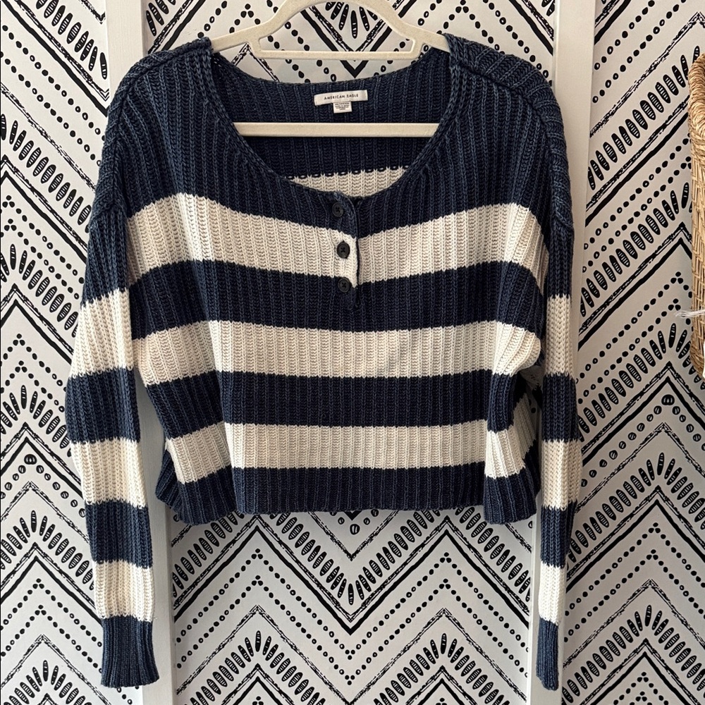 American Eagle Outfitters Navy and White Striped Sweater
